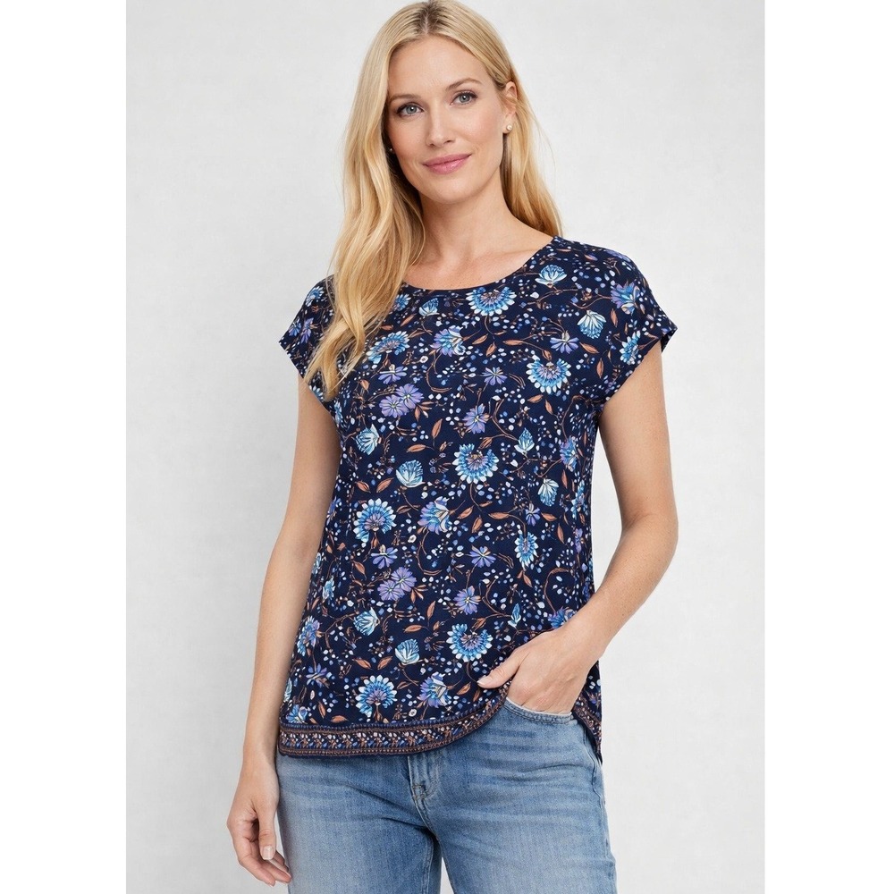 NWT J. Jill Wearever Collection We Easy Cap Sleeve Tee Womens XL Navy Floral